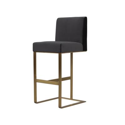 China Assembling Luxury Metal Legs Dark Blue Velvet Upholstered Modern Gold High Bar Stool for sale