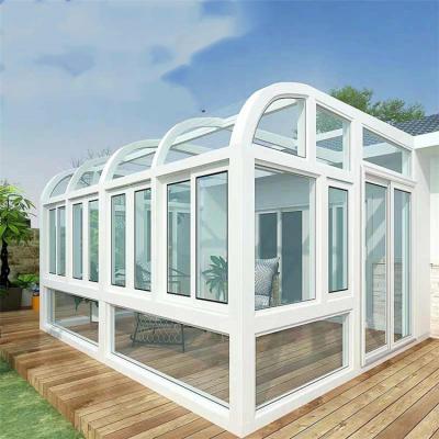 China Best Modern Curved Glass Frame Bedroom Vilas Prefabricated Winter Garden Glass Solarium Enclosure Solarium Aluminum Bedrooms Extension for sale