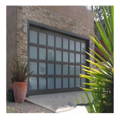 China Modern OEM Odm villa aluminum alloy material frosted new modern black glass sectional panel garage door for sale