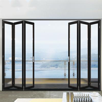 China Modern Slim Aluminum Bifold Door Frame Balcony Patio Impact Proof Hurricane Glass Bifold Door for sale