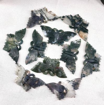 China China Wholesale Hot Sale Natural Hand Carved Crystal Therapy Stone Moss Agate Butterfly Crystal Crafts Gifts for sale