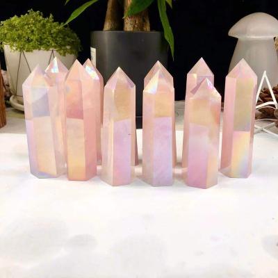 China China Wholesale Natural Clear Quartz Obelisks Healing Stones Crystal Pillar Point Plating Rose Quartz Crystal Tower for sale