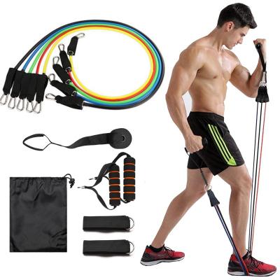 China Durable 11 Pcs Exercise Fitness Resistance Band Tube Set For Workouts Physiotherapy Gym Training Home Yoga for sale