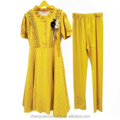 China 2022 age 14 custom made high quality muslim dress children yellow dress children elsali kaftan dress Anti-wrinkle for sale