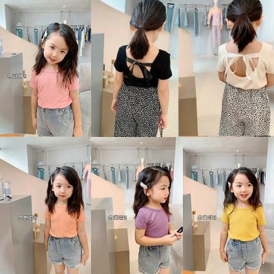 China Girls Kids Solid Color T-shirt Girls Shirt Anti-Shrink Multi-Color Comfortable Backless Strap Top Push-Up Summer T-shirt for sale