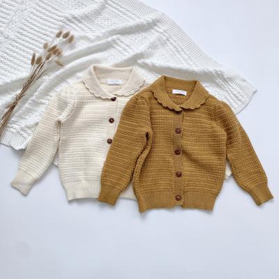 China 2021 Fall And Winter New Elsali Retro High Quality Retro New Baby Girls Lapel Color Button Design Sweater Anti-shrink Pure Hand Knitted Cardigans Which for sale