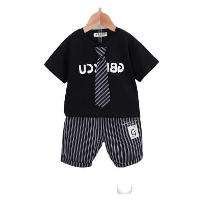 China Gentleman Check Tie Printing Denim Shorts Kids Summer Clothes Boy Boutique Casual Hot Selling Stylish Handsome In for sale