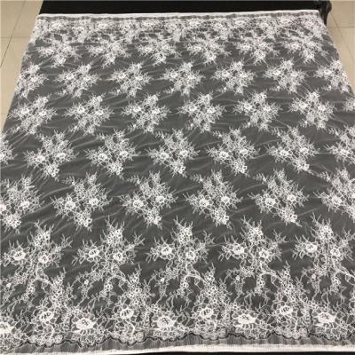 China China Supplier 100% Viable Nylon White Voile Floral Eyelash Lace Fabric For Wedding Dress for sale