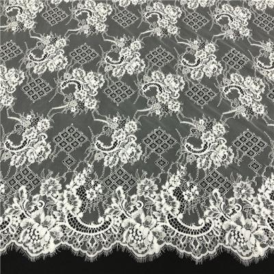 China Viable High Quality Fancy Flower Lace Fabric White Eyelash Lace Fabric for sale