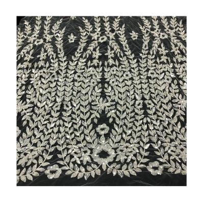 China Sustainable 3D Flower Embroidered Sequins Beaded French Lace Fabric For Wedding Dress for sale