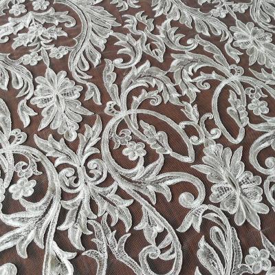 China Sustainable White Embroidery Lace Fabric For Wedding Wholesale for sale