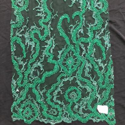 China Sustainable Super Nice Green Bead Embroidery Lace Fabric For Dress for sale