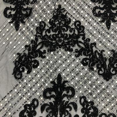 China Latest 2018 Viable White And Black Sequins Embroidery Lace Fabric For Evening Dress for sale