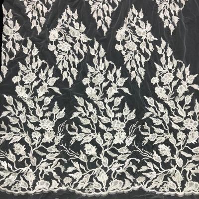 China Sustainable High Quality Floral Embroidery Lace Fabric For Wedding for sale