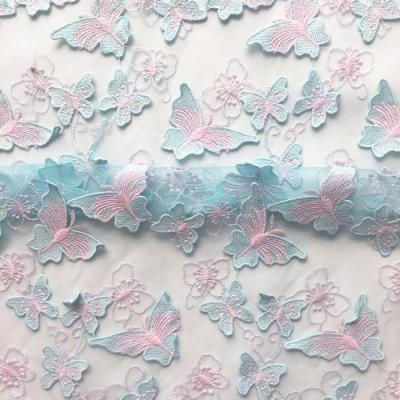 China Sustainable Multicolor Optional Available Embroidery Butterfly Lace Fabric For Dress for sale