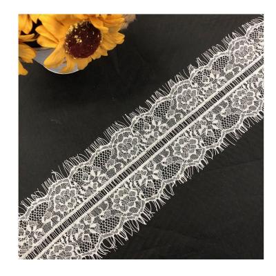 China China Viable Supplier White French Guipure Chantilly Eyelash Cotton Lace Trim Border For Wedding Dress for sale