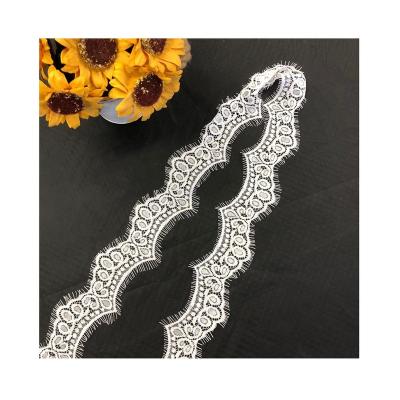 China New Sustainable White Tulle Flower Chantilly Eyelash Lace Up Trim Sewing For Wedding Dresses for sale