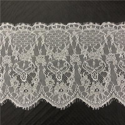 China White eyelash 24cm wide workable stretched cotton lace trim china supplier lace for sale