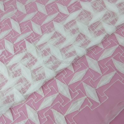 China Memory Sequin Rhombic Design Mesh Embroidery Voile Organza Fabric Silk Wholesale for sale