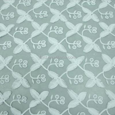 China Memory 3D Brushed Sequin Leaf Embroidery Voile Organza Fabric For Girls Dress for sale