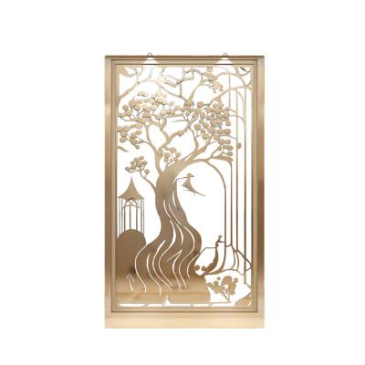 China Aluminum Stainless steel new Chinese simple laser hollowing screen living room entrance aluminum relief engraving customized for sale