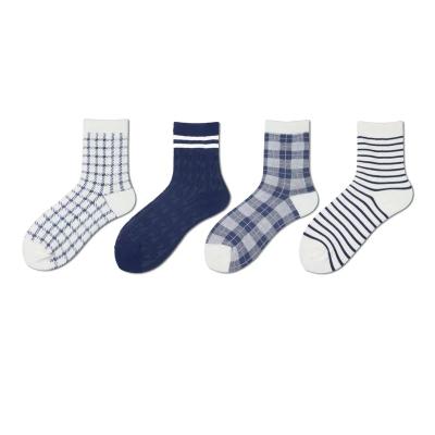 China New autumn winter QUICK DRY stockings in pure fresh striped cotton style plaid vintage fashion absorbent small socks stockings for sale