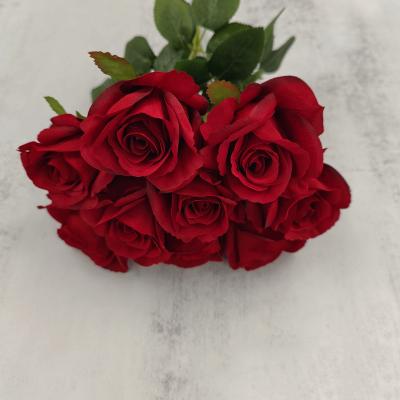 China FREE SAMPLE Velvet Roses Wedding Bridal Shower Centerpieces Artificial Flower Valentines Day Gift Pendant Garland Silk Flowers Velvet Roses for sale