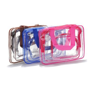 China Custom Logo 3pcs/set Fashion Waterproof PVC Clear Cosmetic Bag Transparent Eco-Friendly Women Makeup Bags for sale