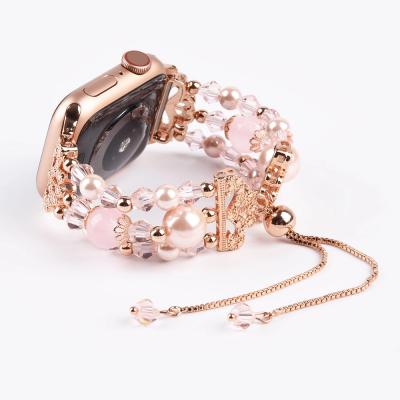 China Replacement For Apple Watch Charm New Band Agate And Pearl Jewelry Watch Band 38/42Mm With Adapter For Apple Watch Iwatch Charm Band for sale