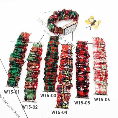 China Replacement Fabric Women Girls Wrist Watch Strap Weave Elastic Christmas Watch Band For Apple Watch 7/6/5 for sale