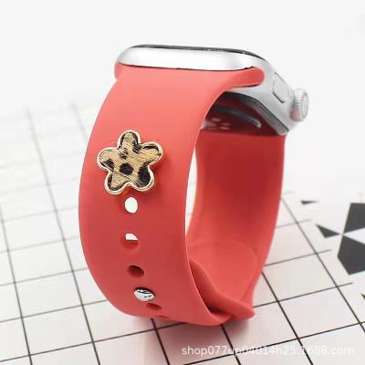 China Luxury Hot Selling Decorative Stainless Steel Stud Charms For Silicone Watch Strap Leopard Grain Decoration For Watch Bands for sale