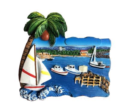 China Europe beach city sea town scenery polyresin magnet ship and palmtree for sale