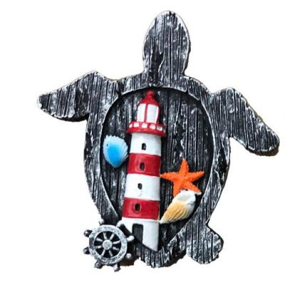 China Europe Hot sale sea turtle shape design polyresin fridge magnet with sailboat and lighthouse for sale