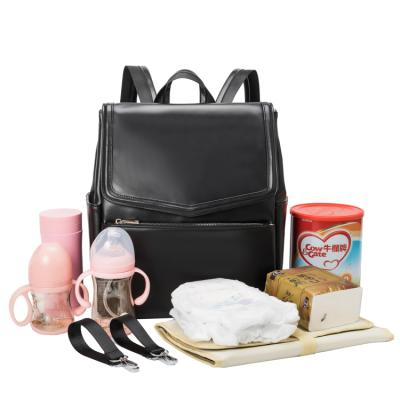 China Vegan Design Baby Diaper Bag Mummy Bag Black Luxury Waterproof Anti-theft Leather Backpacks Changing Bags for sale