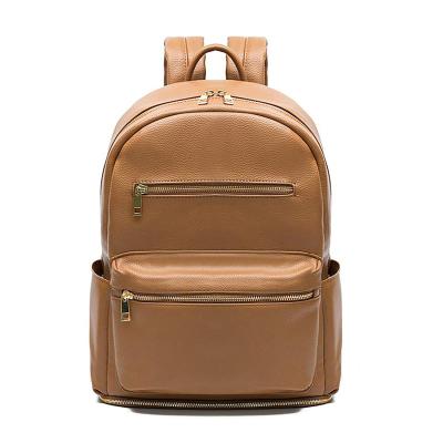 China New Arrival Large Capacity Bag Mommy Bag Anti-theft Leather Diaper Bags Backpack Brown With Portable Changing Pad for sale