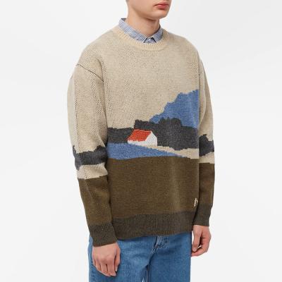 China 2022 Custom OEM & ODM Breathable Men Sweater Jacquard Knit Sweater Knitwear Long Sleeve Knitted Crew Neck Mohair Sweater Men for sale