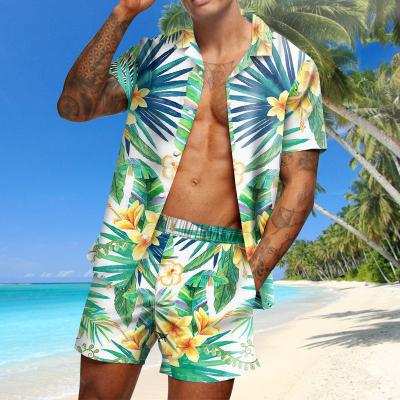 China Summer Casual Soft Polyester Men Two Piece Anti-Pilling Shirt Set Custom Shorts Custom Printed Hawaiian Beach Shirt Shorts Set for sale