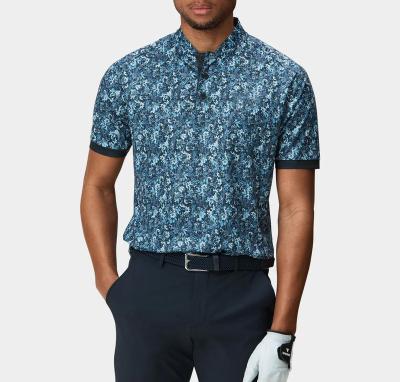 China Azure Floral Open Bomber Anti-Wrinkle Golf Polo Shirt For Men for sale