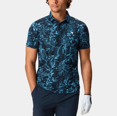 China Anti-wrinkle Navy Floral Players Dye Sublimation Mens Polo Golf Shirt Custom for sale