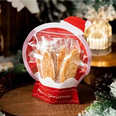 China Recyclable Red Christmas Plastic Transparent Zipper Stand Up Pouch For Candy Cookie Gift Lollipop for sale