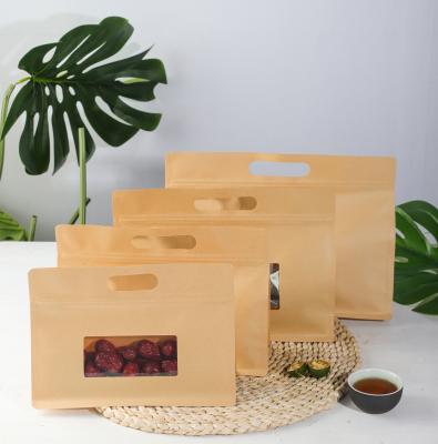 China Moisture Proof Resealable Zipper Brown Kraft Paper Bag With Window And Zipper for sale