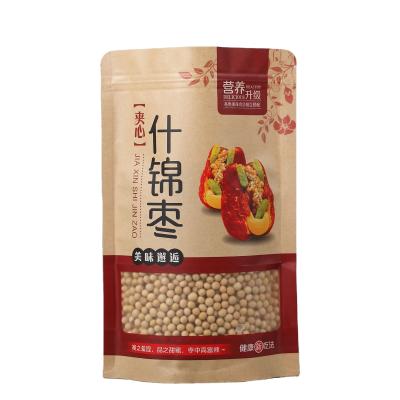 China Recyclable Customized Printed Logo Stand Up Kraft Paper Bags Lowest Price With Clear Window for sale