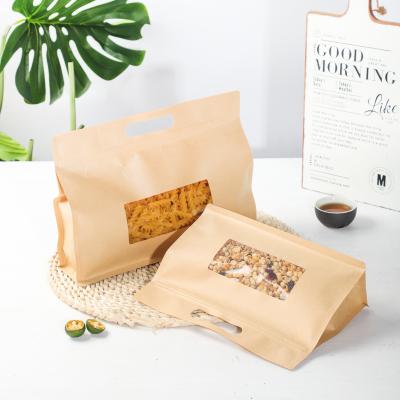 China Recyclable Dark Brown Square Kraft Paper Bag With Window And Handle for sale