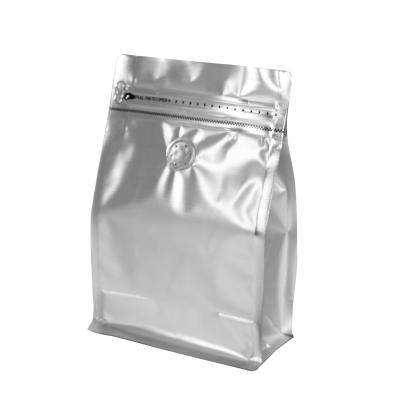 China 250g Mylar Flat Bottom Moisture Proof Foil Silver Coffee Bag With Valve for sale