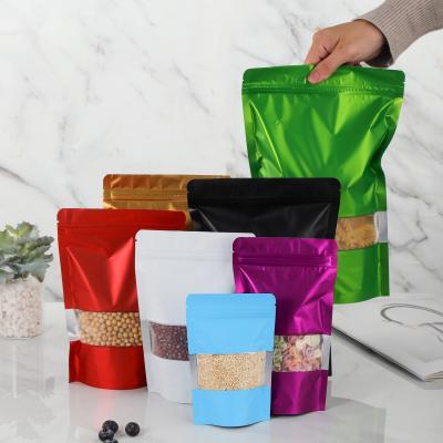 China Matte Colorful Plastic Aluminum Foil Moistureproof Stand Up Zipper Pouch Bag With Clear Window for sale