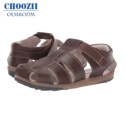 China Choozii New Fashion Flat Custom Wholesale Kids Brown Genuine Leather Boys School Sandals Kids Shoes for sale