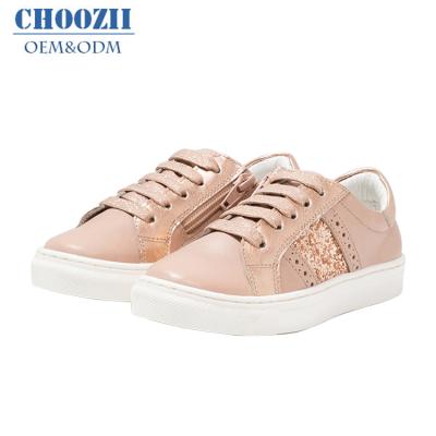 China Factory Price Kids Girls Rose Gold Glitter Breathable PU Comfort Kids Anti-slippery Sneakers for sale