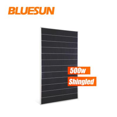 China Shingle Style Solar Panels 500w 490w 480w 470w 460w Bluesun Brand 166cell 21.3% Mono Fotovoltaic Efficiency With Best Price BSM500PM5-72SB for sale