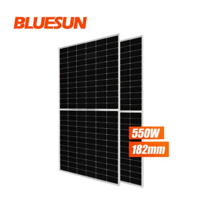 China 550w Bluesun Mono Solar Panel Half Cut 144 Cells 182mm 21.3% 182mmx182mm Solar Cell m10 A Grade High Efficiency for sale