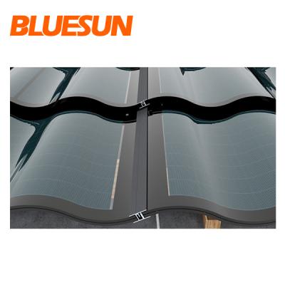 China Bluesun Roof Tile Solar Powered Solar Roof Tiles Colored Full Black Solar Panel For Roof Top Home Use BSM-30D for sale